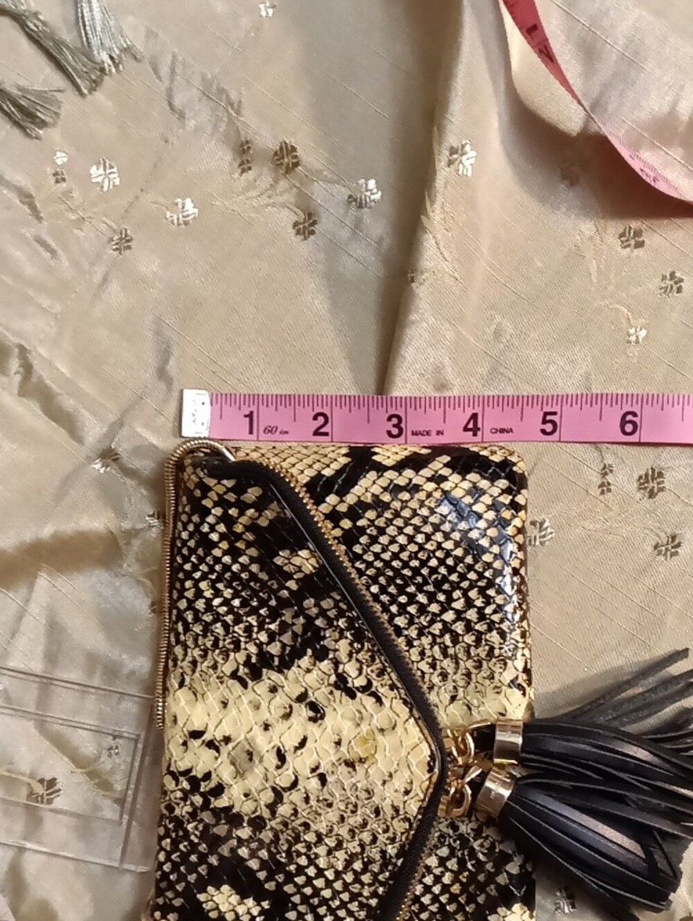 Henri Bendel Snake-Print Foldover Clutch with Tassel - Black & Tan - Picture 9 of 9